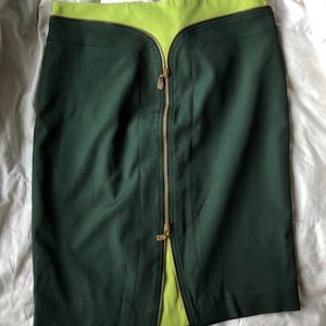 VERSACE Two-Tone Green Zippered Pencil Midi Skirt